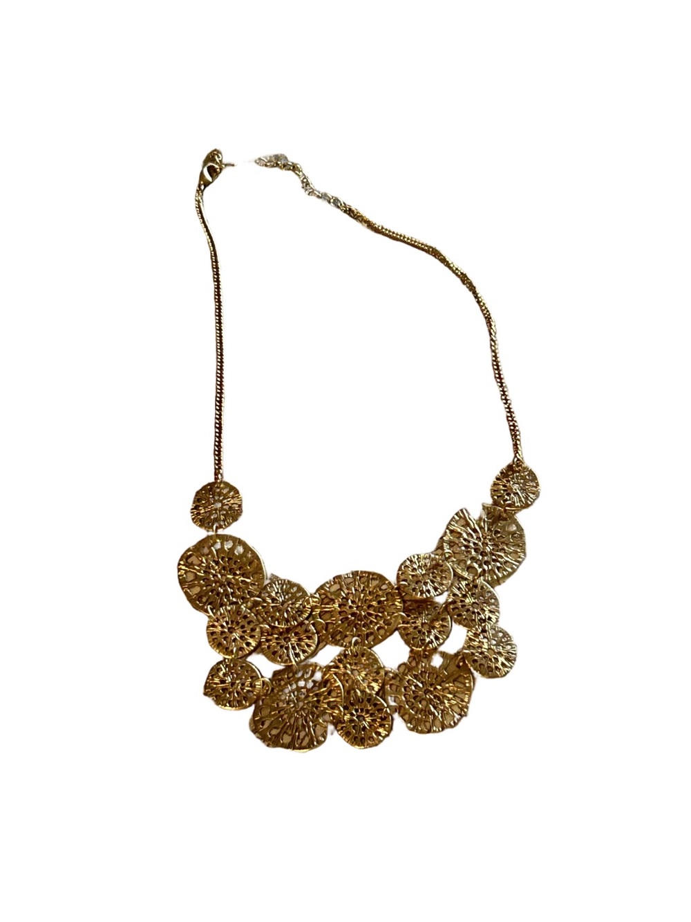 Gold Textured Floral Medallion Statement Necklace